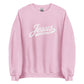 Dachshund sweatshirt with Jesus and wiener dogs design in light pink, front view