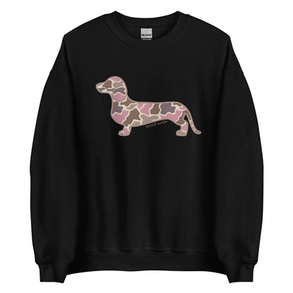 Dachshund sweatshirt in Pink Duck Camo print, black colorway