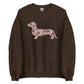 Dachshund sweatshirt in Pink Duck Camo print, dark chocolate colorway