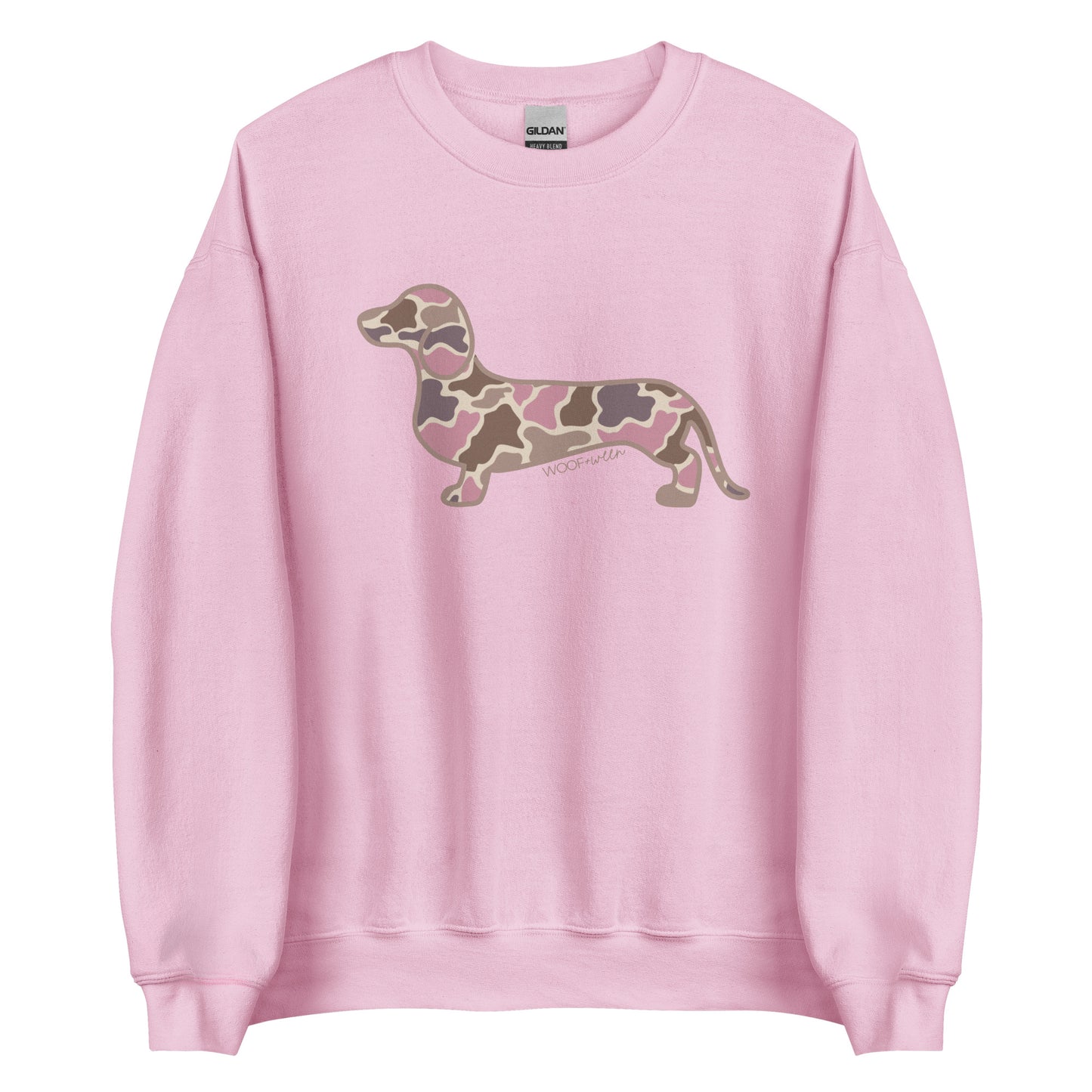 Dachshund sweatshirt in Pink Duck Camo print, light pink colorway