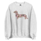Long hair dachshund sweatshirt in Pink Duck Camo print, ash colorway