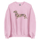 Long hair dachshund sweatshirt in Pink Duck Camo print, light pink colorway
