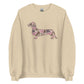 Long hair dachshund sweatshirt in Pink Duck Camo print, sand colorway