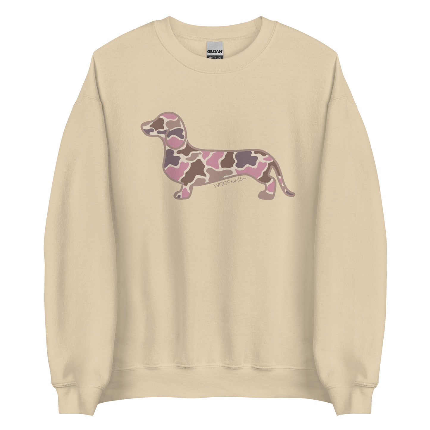 Dachshund sweatshirt in Pink Duck Camo print, sand colorway