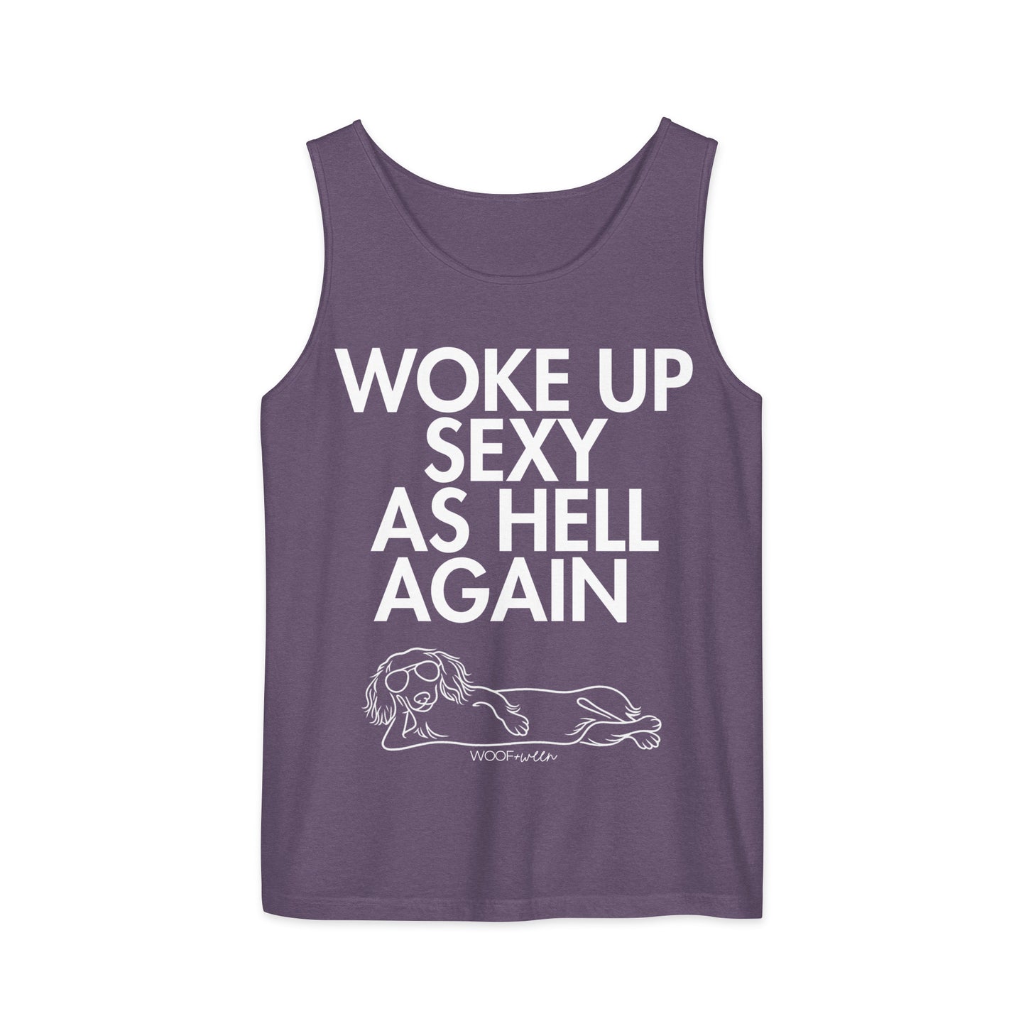 Grape Woke Up Sexy As Hell dachshund tank top – long hair doxie tank, oversized swimsuit coverup