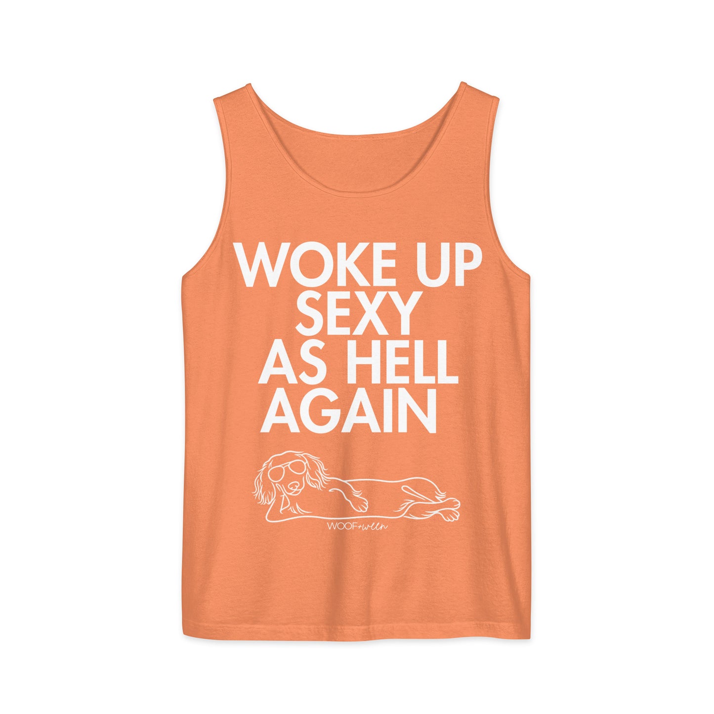 Terracotta Woke Up Sexy As Hell dachshund tank top – long hair doxie tank, oversized swimsuit coverup
