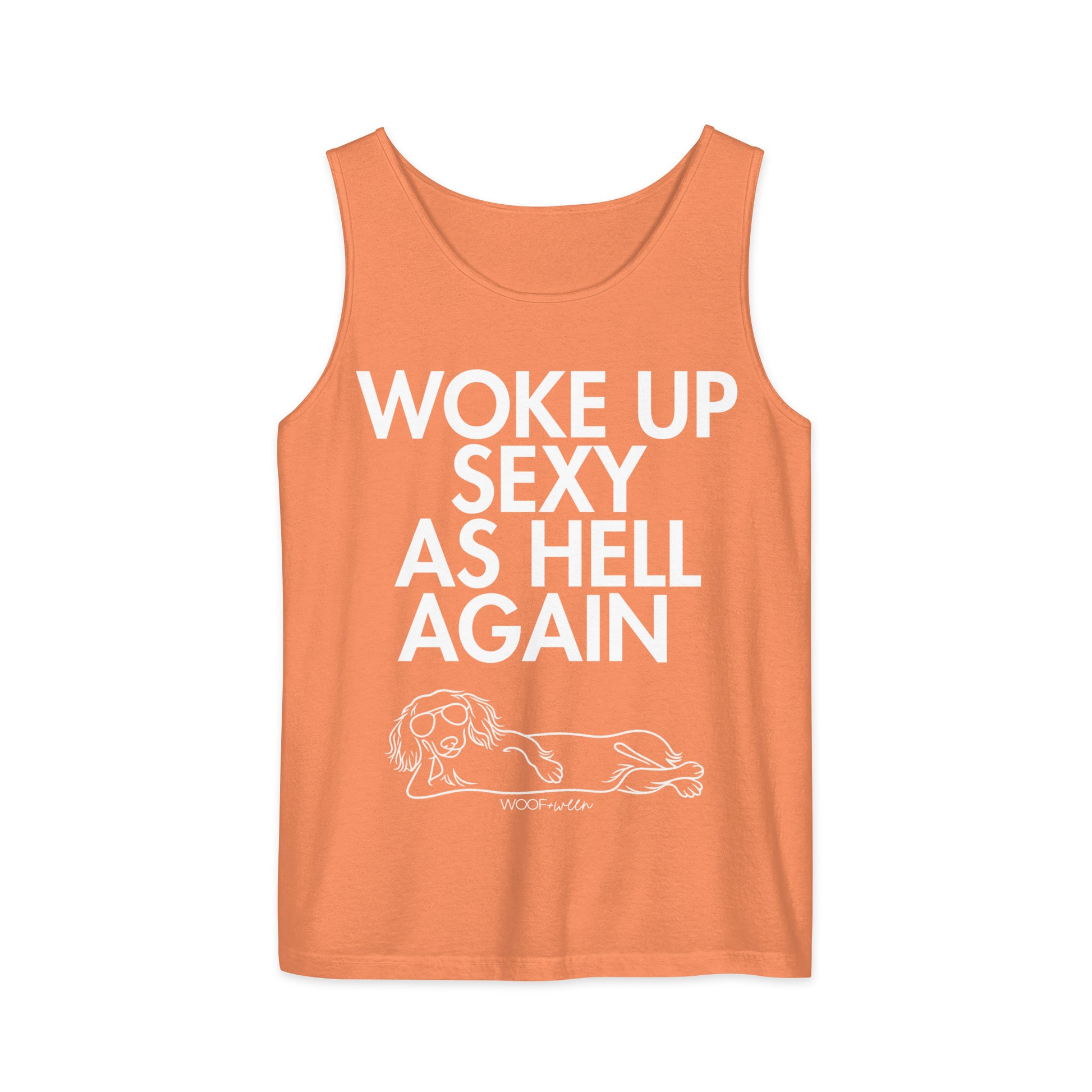 Terracotta Woke Up Sexy As Hell dachshund tank top – long hair doxie tank, oversized swimsuit coverup