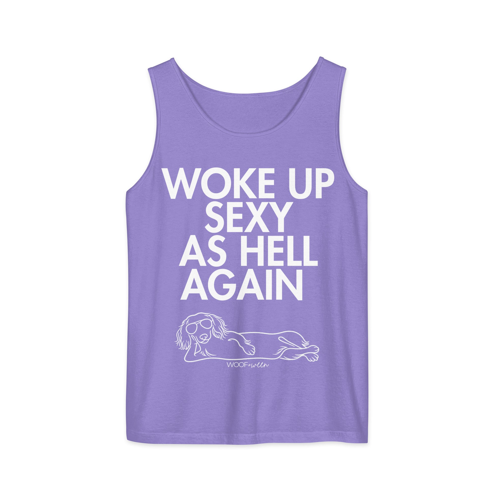 Violet Woke Up Sexy As Hell dachshund tank top – long hair doxie tank, oversized swimsuit coverup