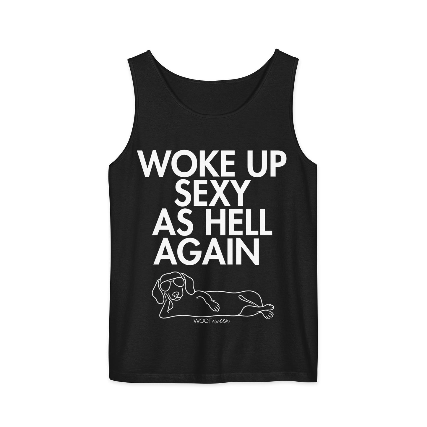 Black Woke Up Sexy As Hell dachshund tank top – short hair doxie tank, oversized swimsuit coverup