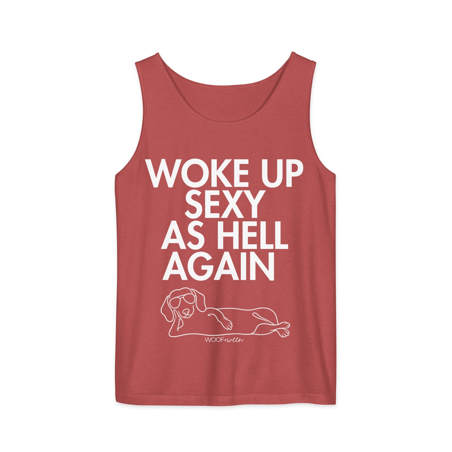 Crimson Woke Up Sexy As Hell dachshund tank top – short hair doxie tank, oversized swimsuit coverup