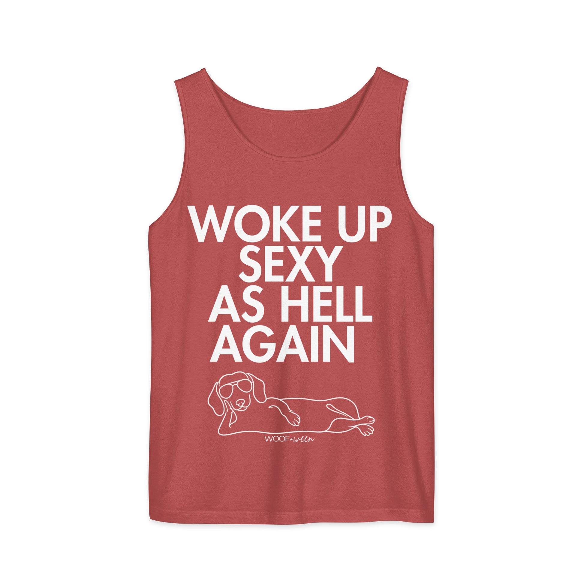 Crimson Woke Up Sexy As Hell dachshund tank top – short hair doxie tank, oversized swimsuit coverup
