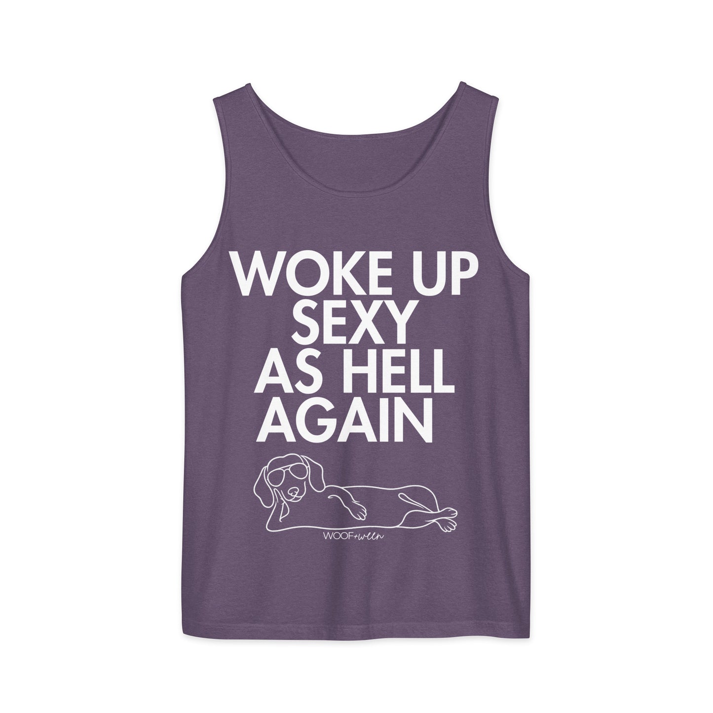 Grape Woke Up Sexy As Hell dachshund tank top – short hair doxie tank, oversized swimsuit coverup