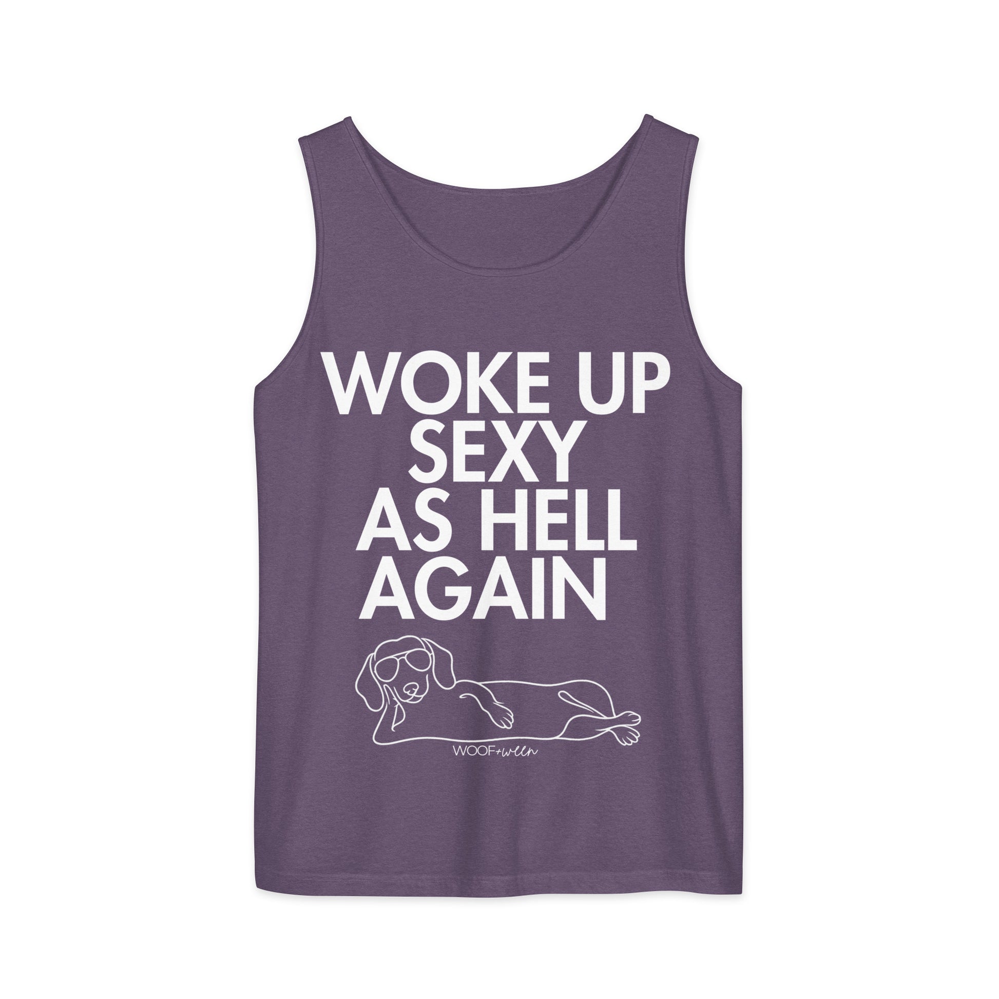 Grape Woke Up Sexy As Hell dachshund tank top – short hair doxie tank, oversized swimsuit coverup