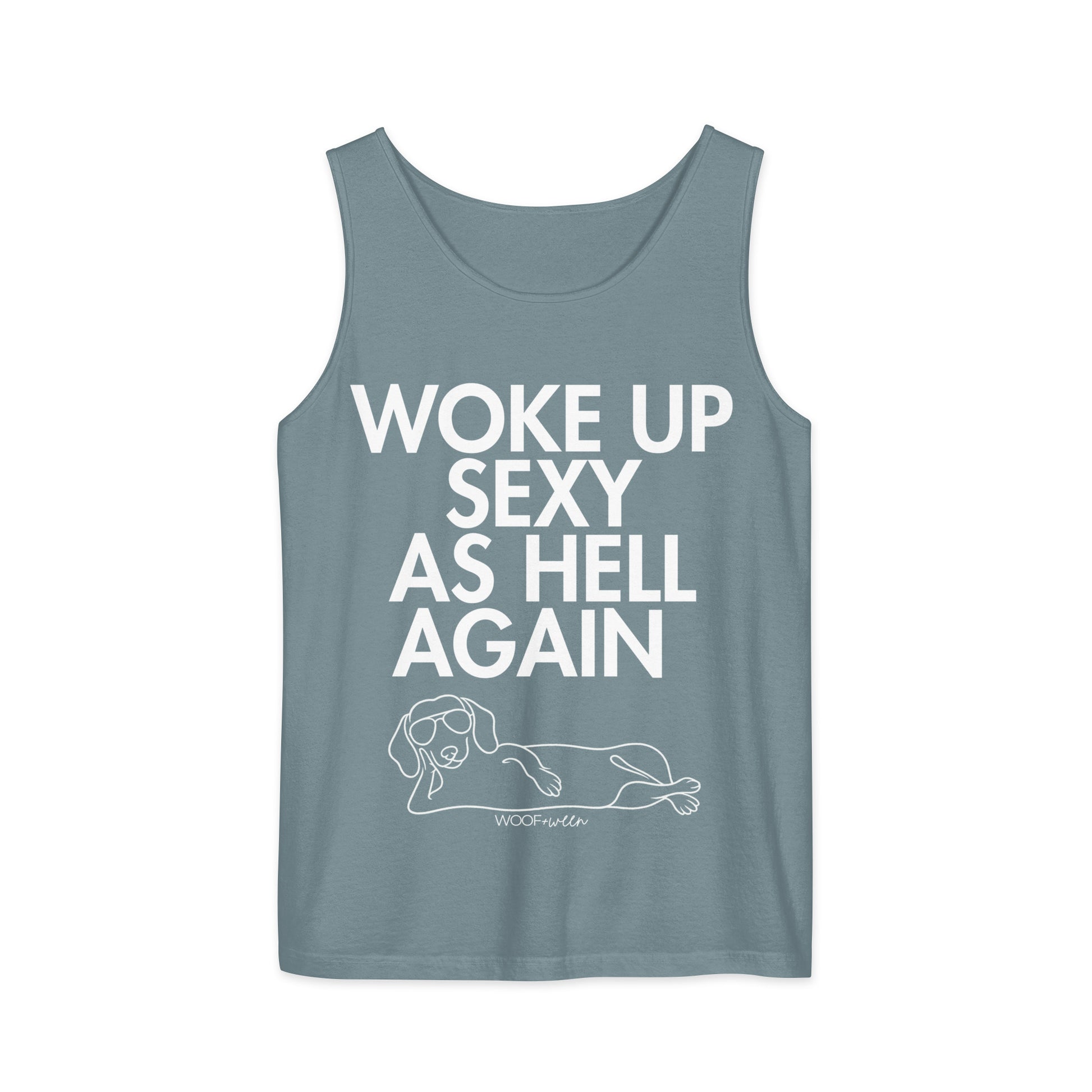 Ice Blue Woke Up Sexy As Hell dachshund tank top – short hair doxie tank, oversized swimsuit coverup