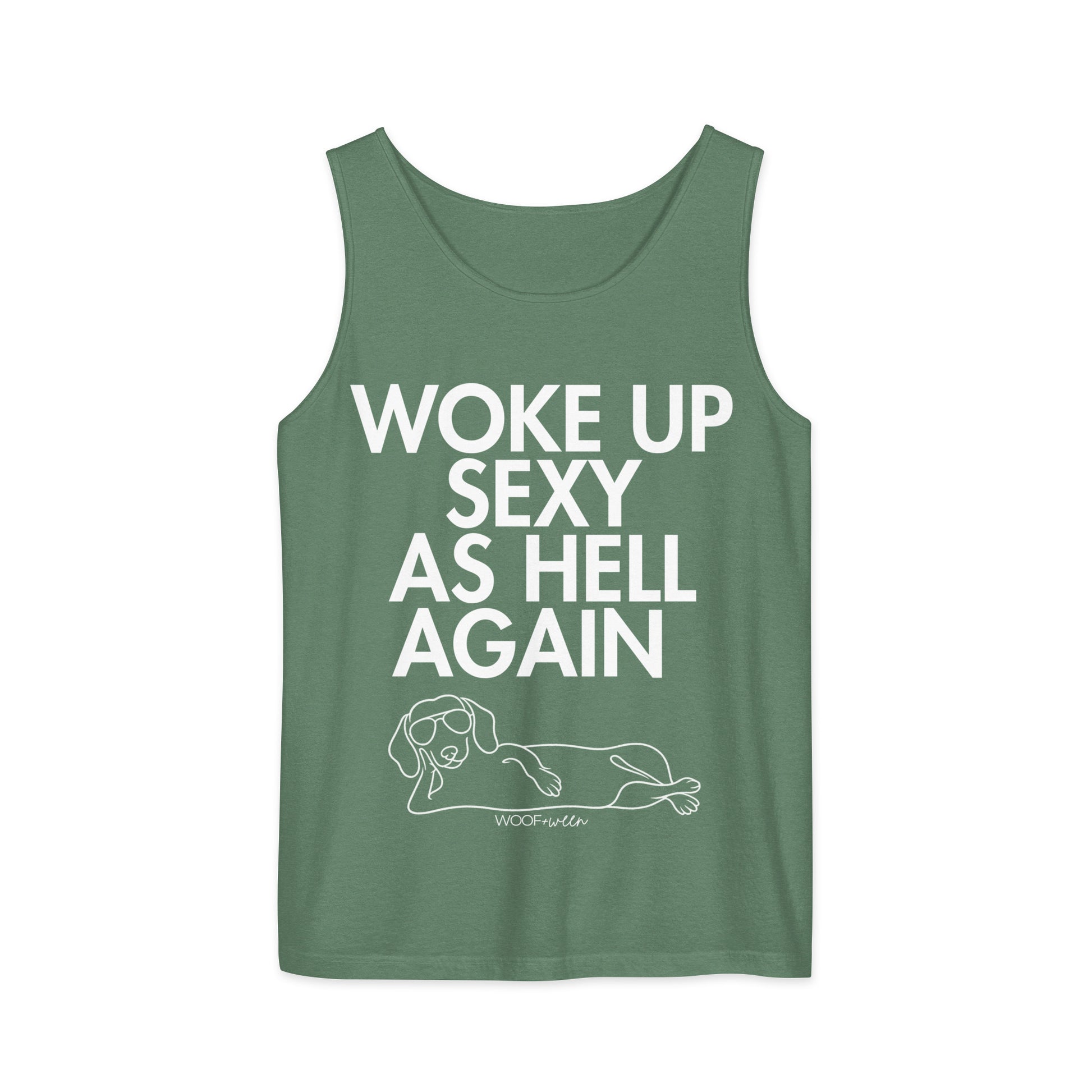 Light Green Woke Up Sexy As Hell dachshund tank top – short hair doxie tank, oversized swimsuit coverup