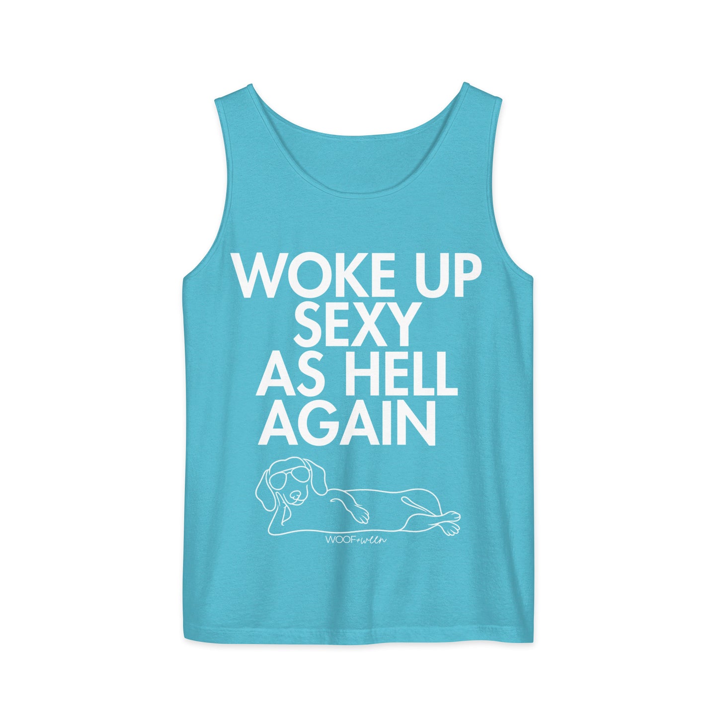 Sapphire Woke Up Sexy As Hell dachshund tank top – short hair doxie tank, oversized swimsuit coverup
