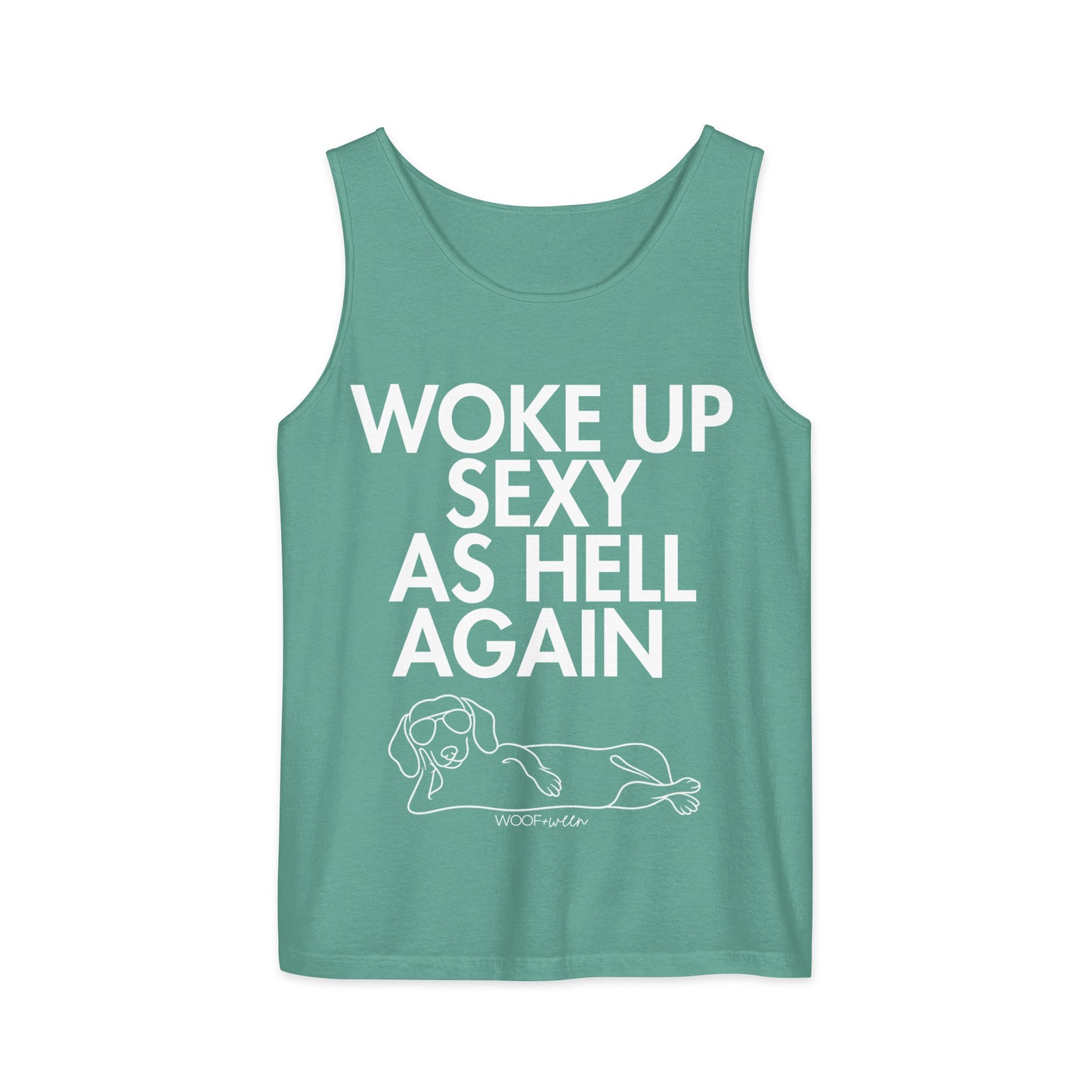 Seafoam Woke Up Sexy As Hell dachshund tank top – short hair doxie tank, oversized swimsuit coverup