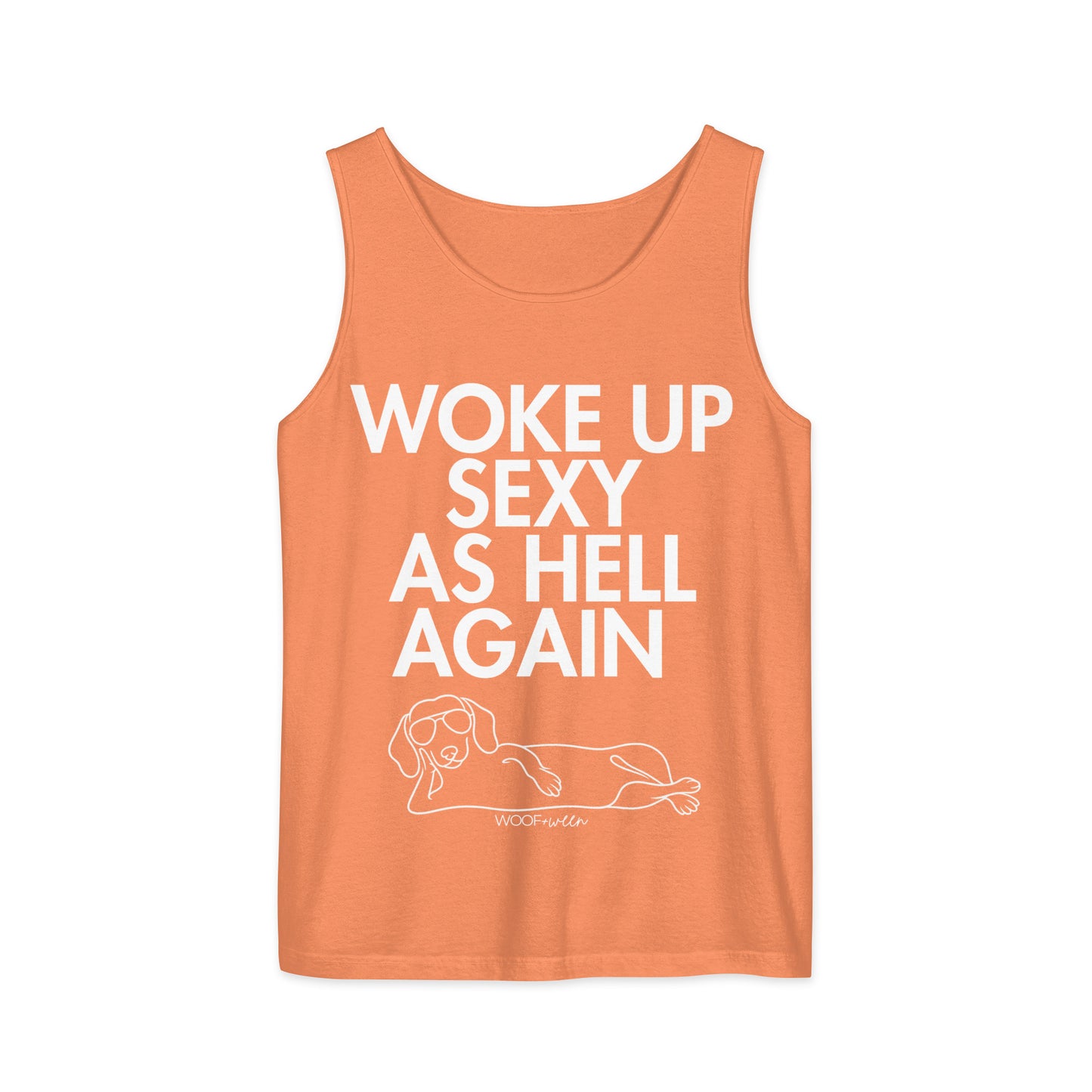 Terracotta Woke Up Sexy As Hell dachshund tank top – short hair doxie tank, oversized swimsuit coverup
