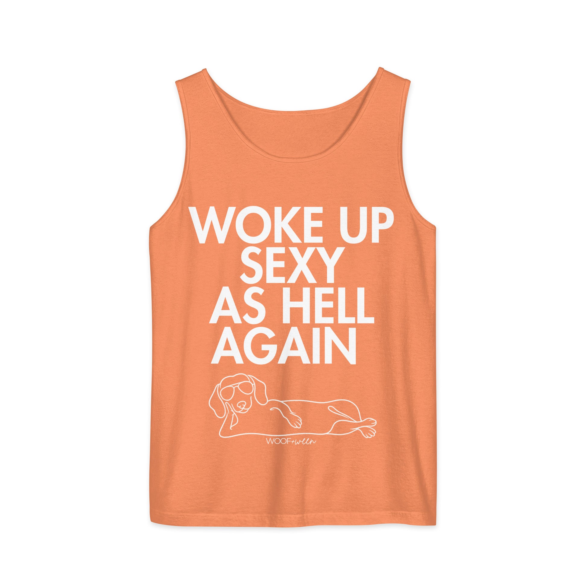 Terracotta Woke Up Sexy As Hell dachshund tank top – short hair doxie tank, oversized swimsuit coverup