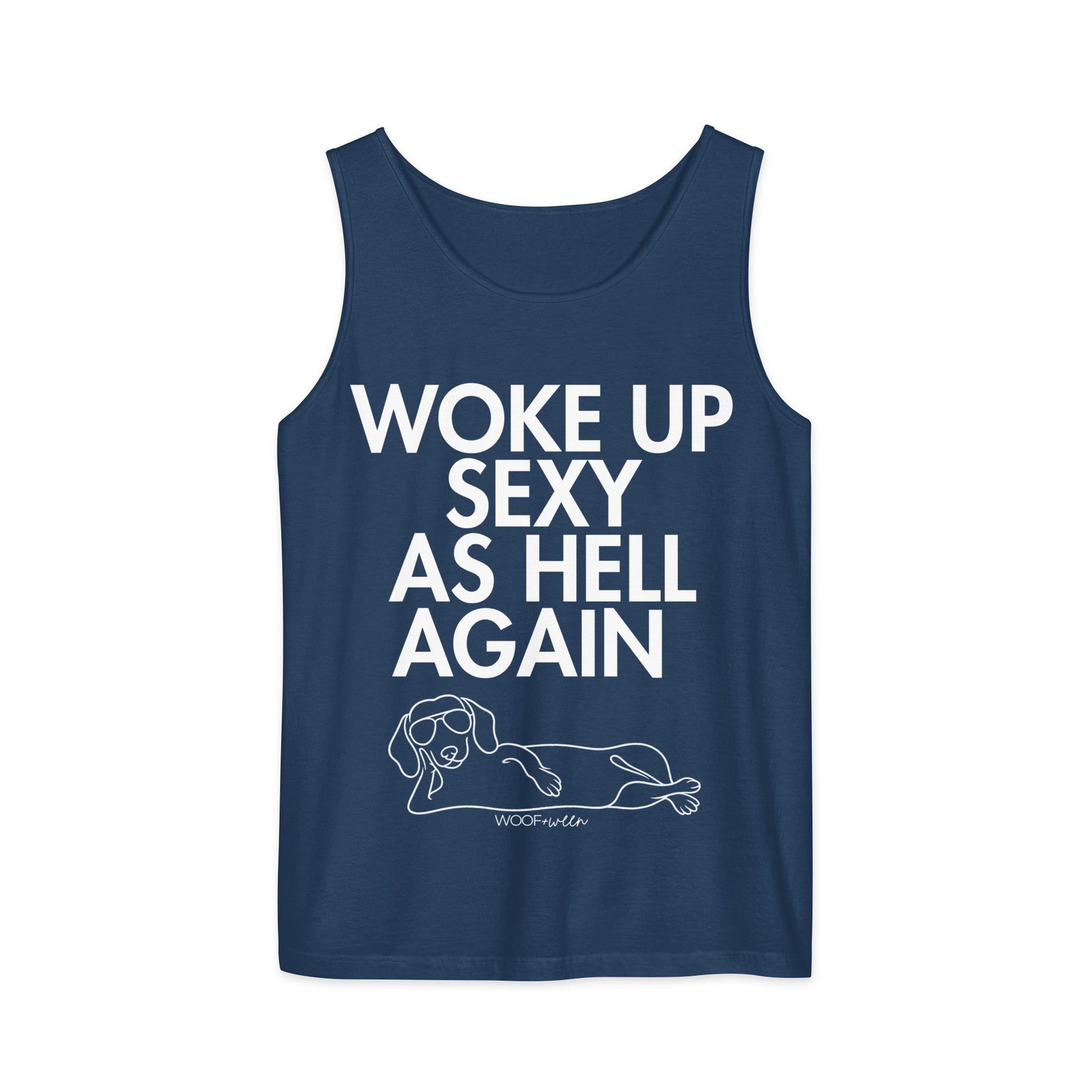 True Navy Woke Up Sexy As Hell dachshund tank top – short hair doxie tank, oversized swimsuit coverup