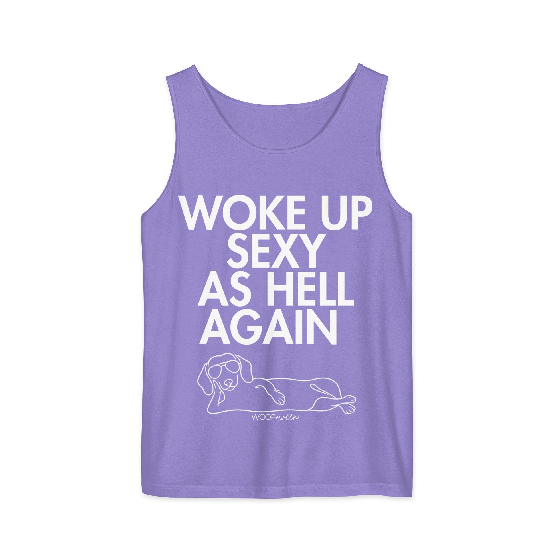 Violet Woke Up Sexy As Hell dachshund tank top – short hair doxie tank, oversized swimsuit coverup