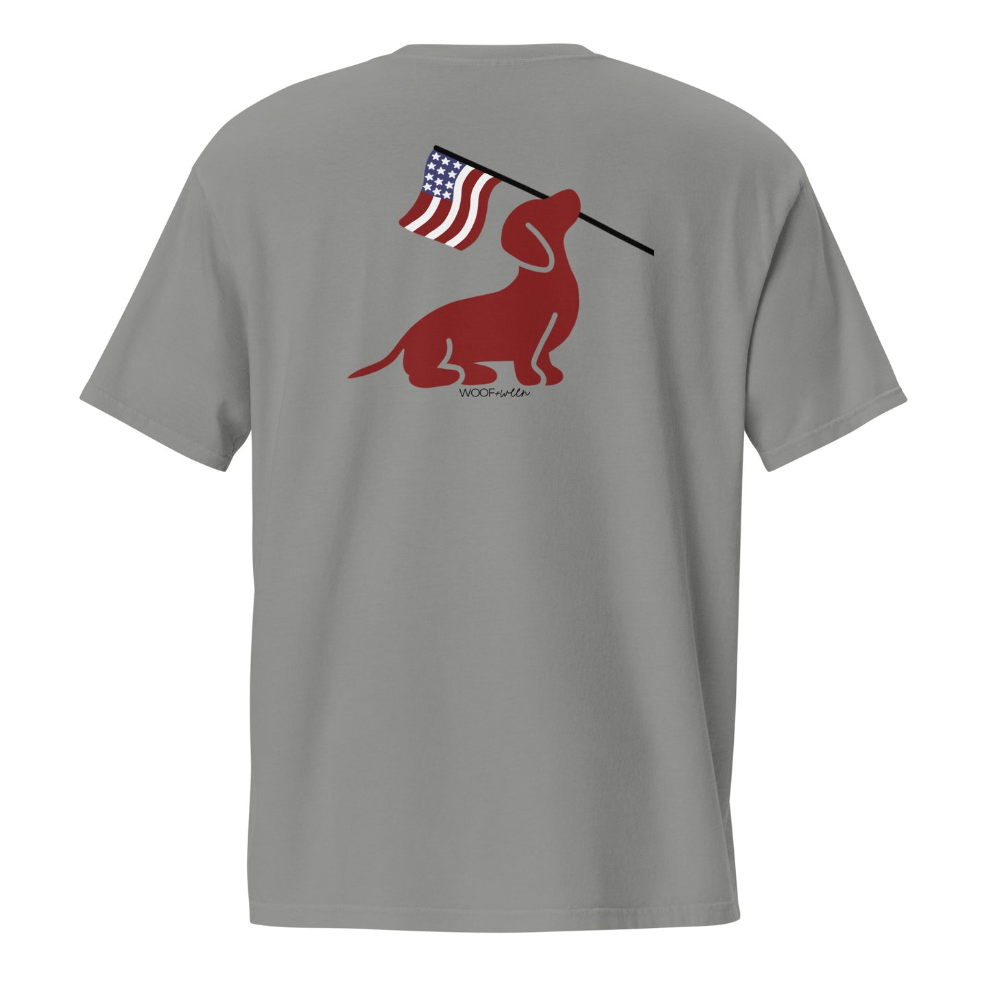 Dachshund USA American flag pocket tee, doxie pride shirt