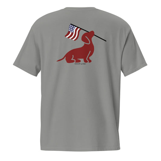 Dachshund USA American flag pocket tee, doxie pride shirt