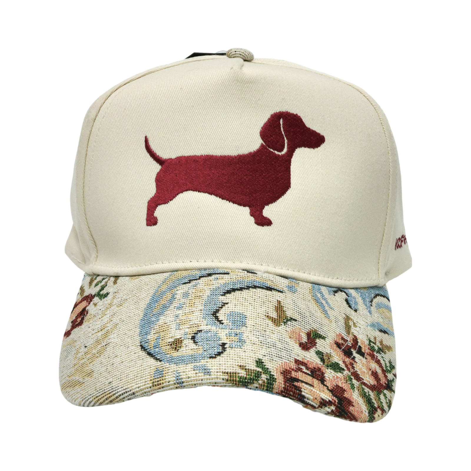 Dachshund embroidered vintage floral trucker hat for doxie lovers