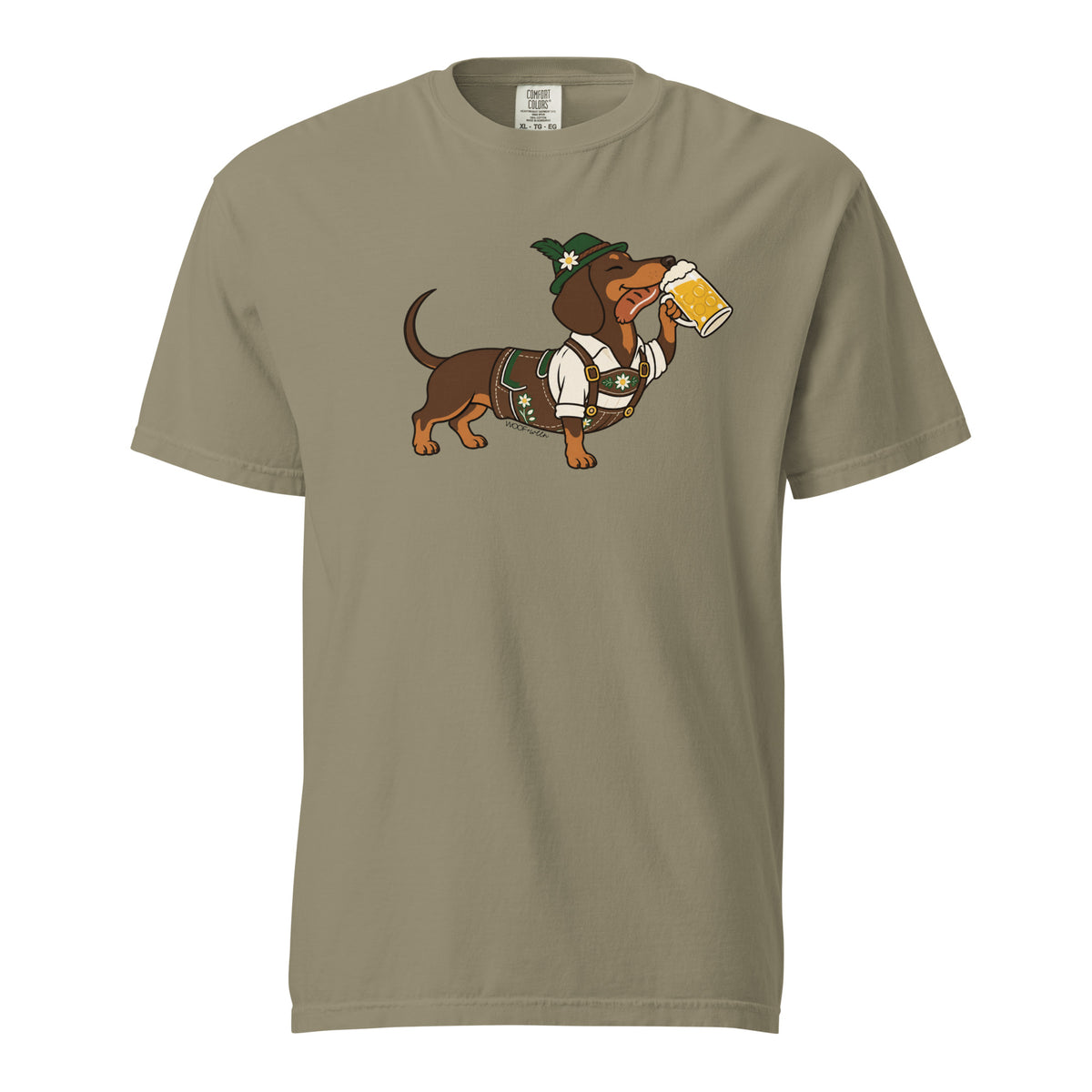 Dachtoberfest dachshund Oktoberfest shirt in sandstone, front print on Comfort Colors garment-dyed tee