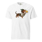 Dachtoberfest dachshund Oktoberfest shirt in white, front print on Comfort Colors garment-dyed tee