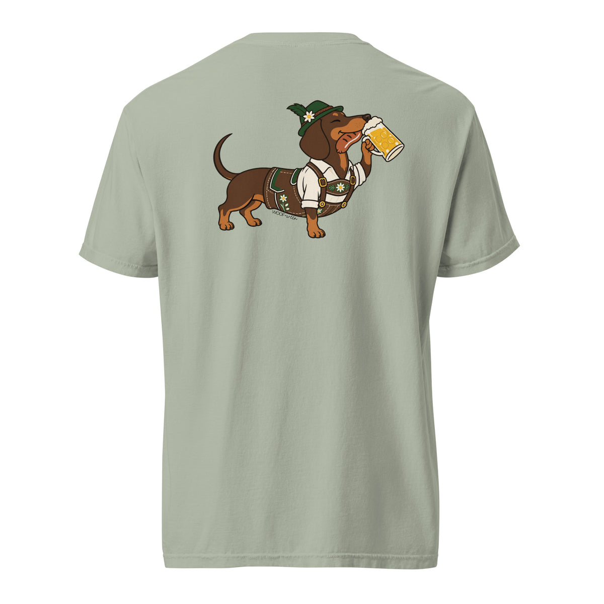 Dachtoberfest wiener dog Oktoberfest shirt in bay, back print on Comfort Colors garment-dyed tee