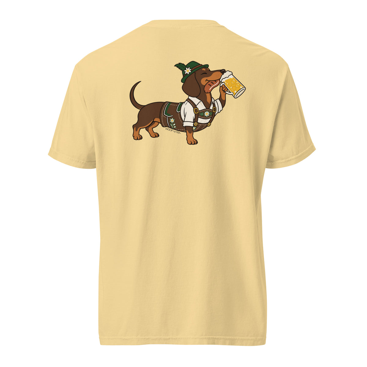 Dachtoberfest wiener dog Oktoberfest shirt in butter, back print on Comfort Colors garment-dyed tee