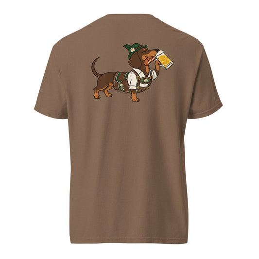 Dachtoberfest wiener dog Oktoberfest shirt in espresso, back print on Comfort Colors garment-dyed tee