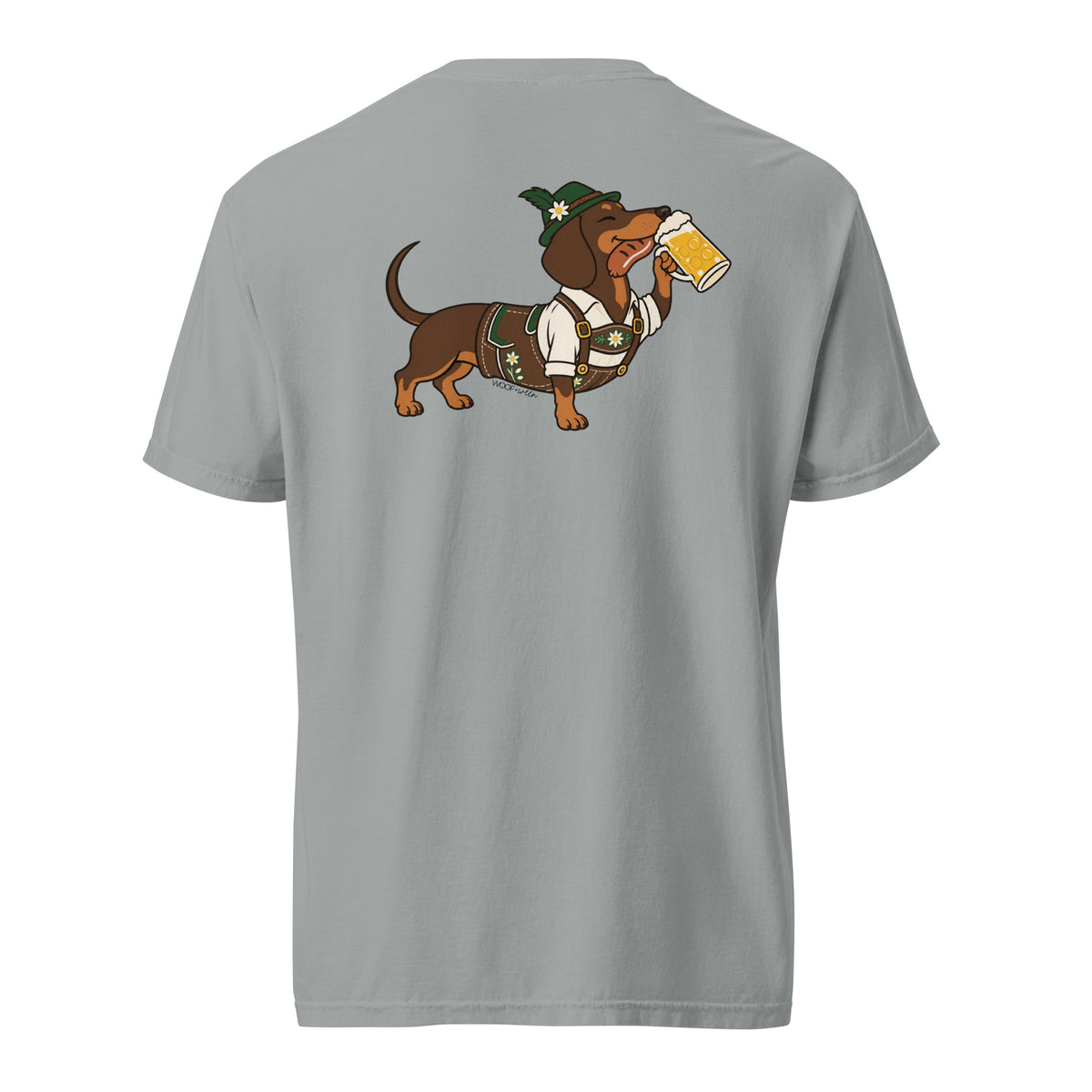 Dachtoberfest wiener dog Oktoberfest shirt in granite, back print on Comfort Colors garment-dyed tee