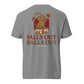 Falls Out Balls Out doxie football shirt in grey, back print on Comfort Colors garment-dyed tee