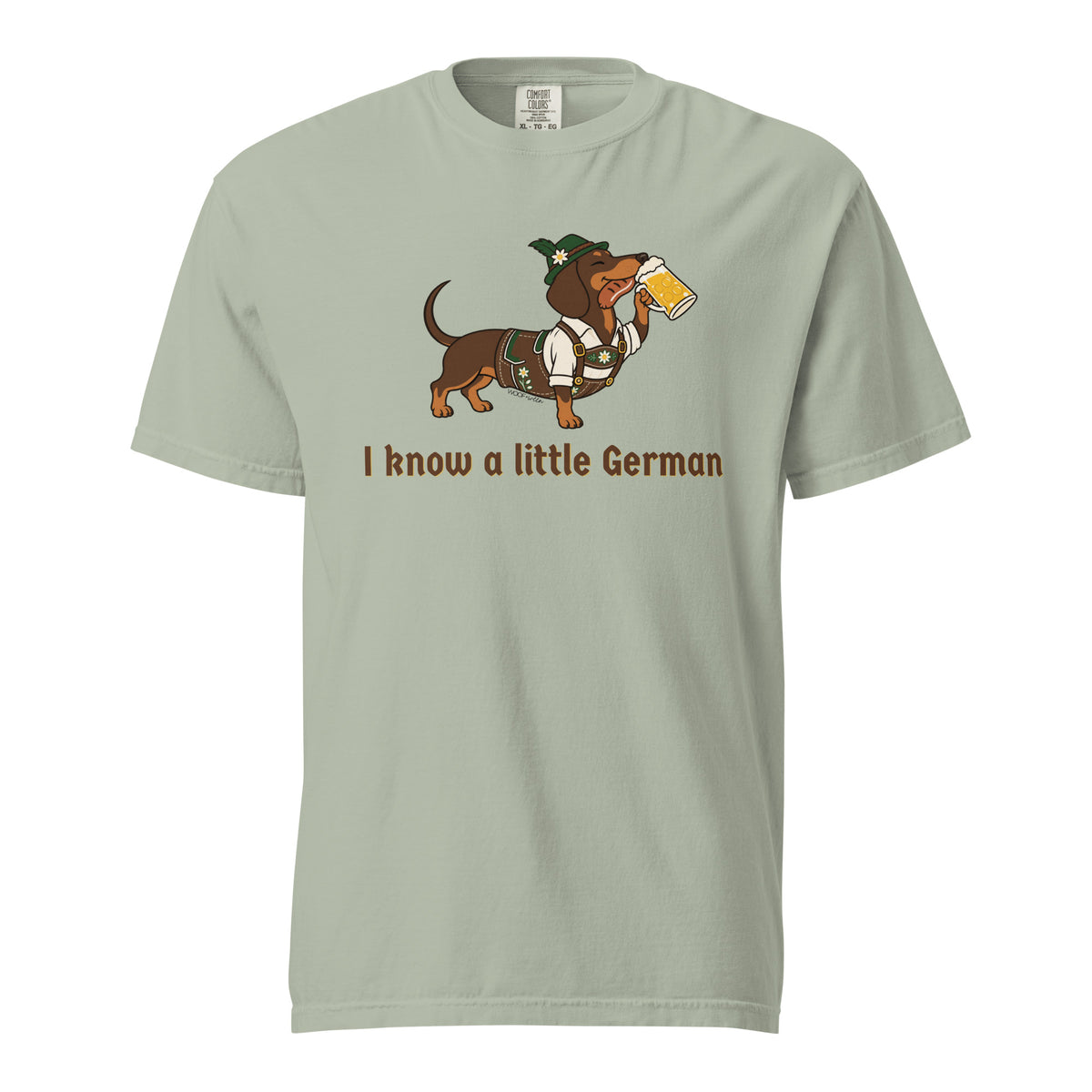 I Know a Little German funny dachshund shirt in bay, front print on Comfort Colors garment-dyed tee