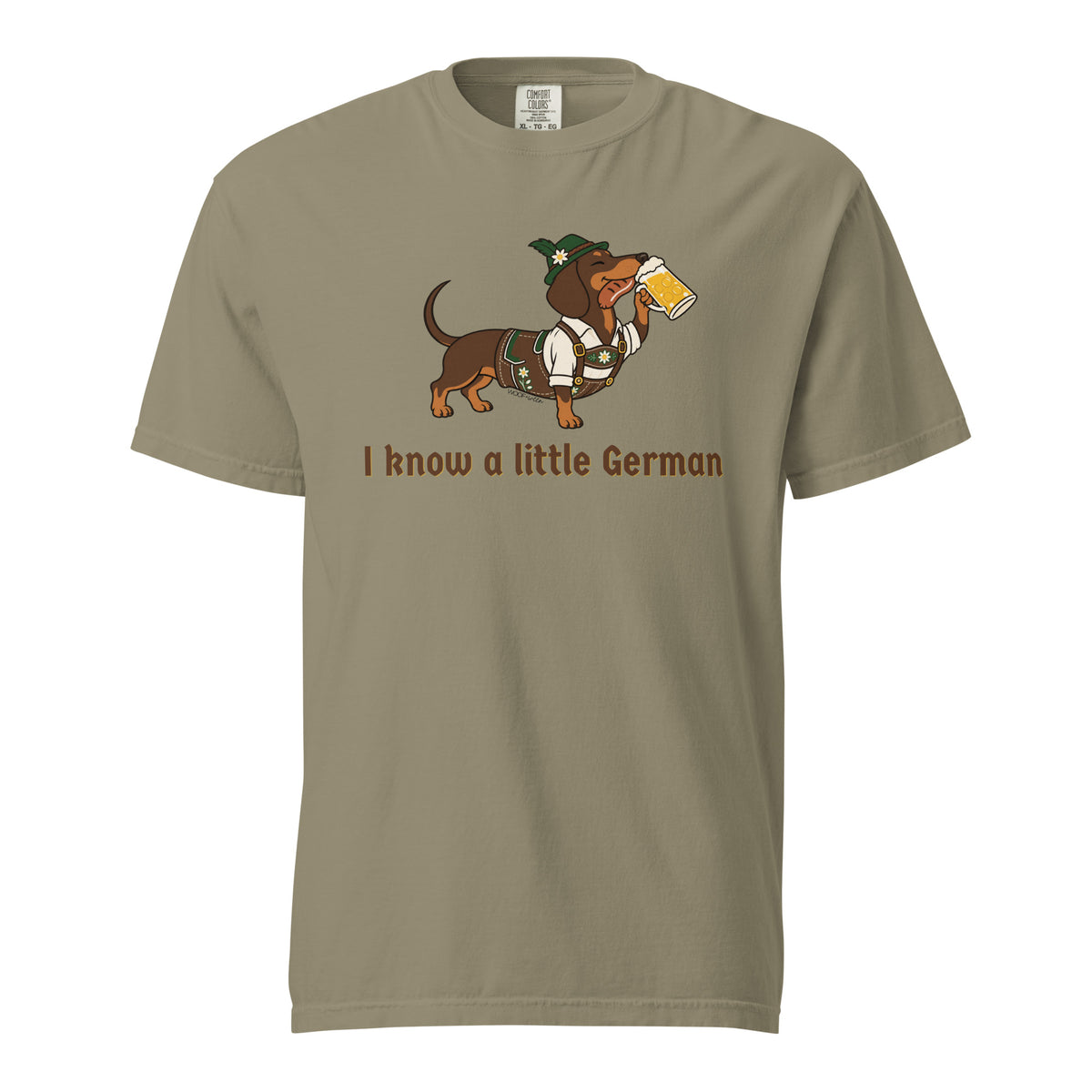 I Know a Little German funny dachshund shirt in sandstone, front print on Comfort Colors garment-dyed tee