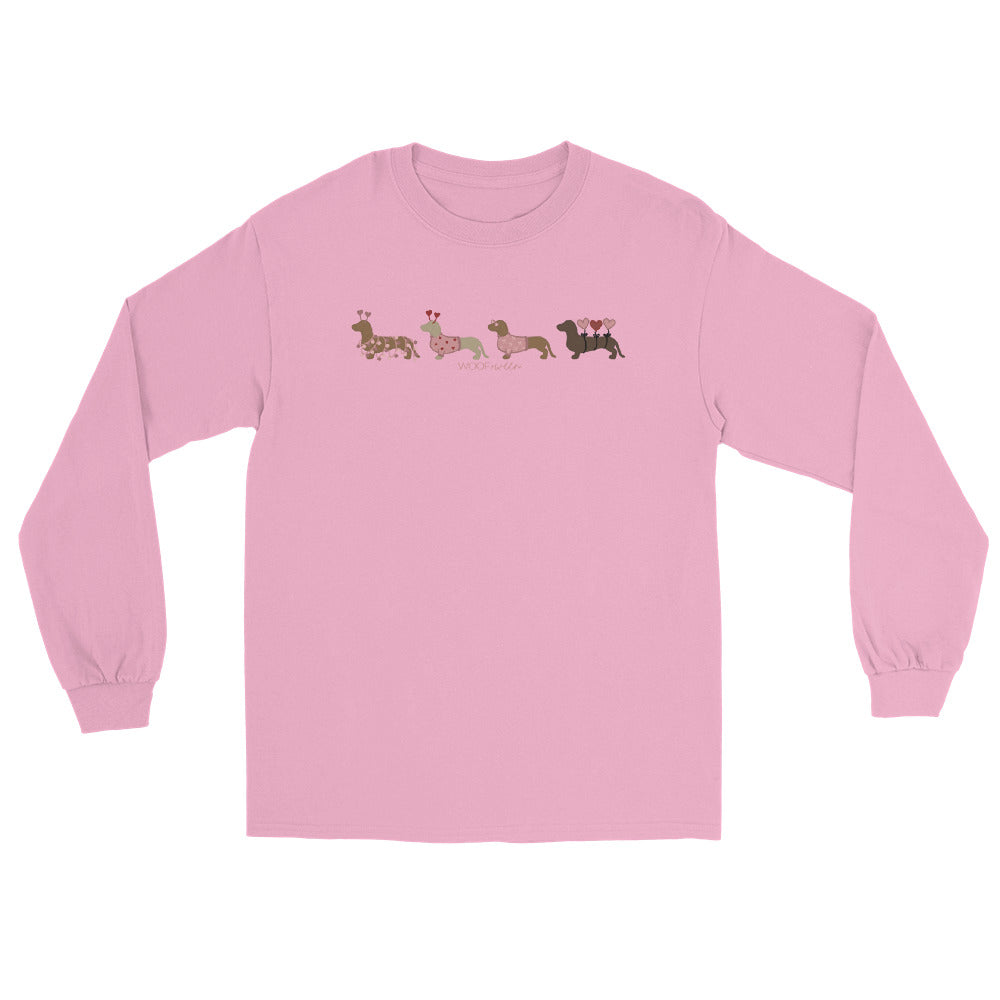 long sleeve pink dachshund valentines shirt