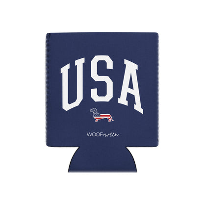 navy dachshund usa can cooler