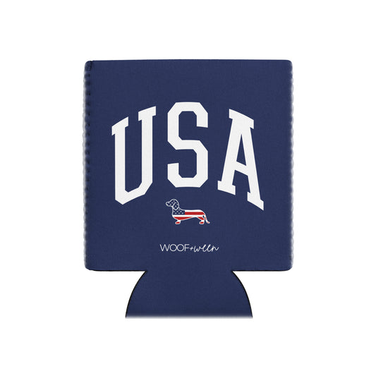 navy dachshund usa can cooler