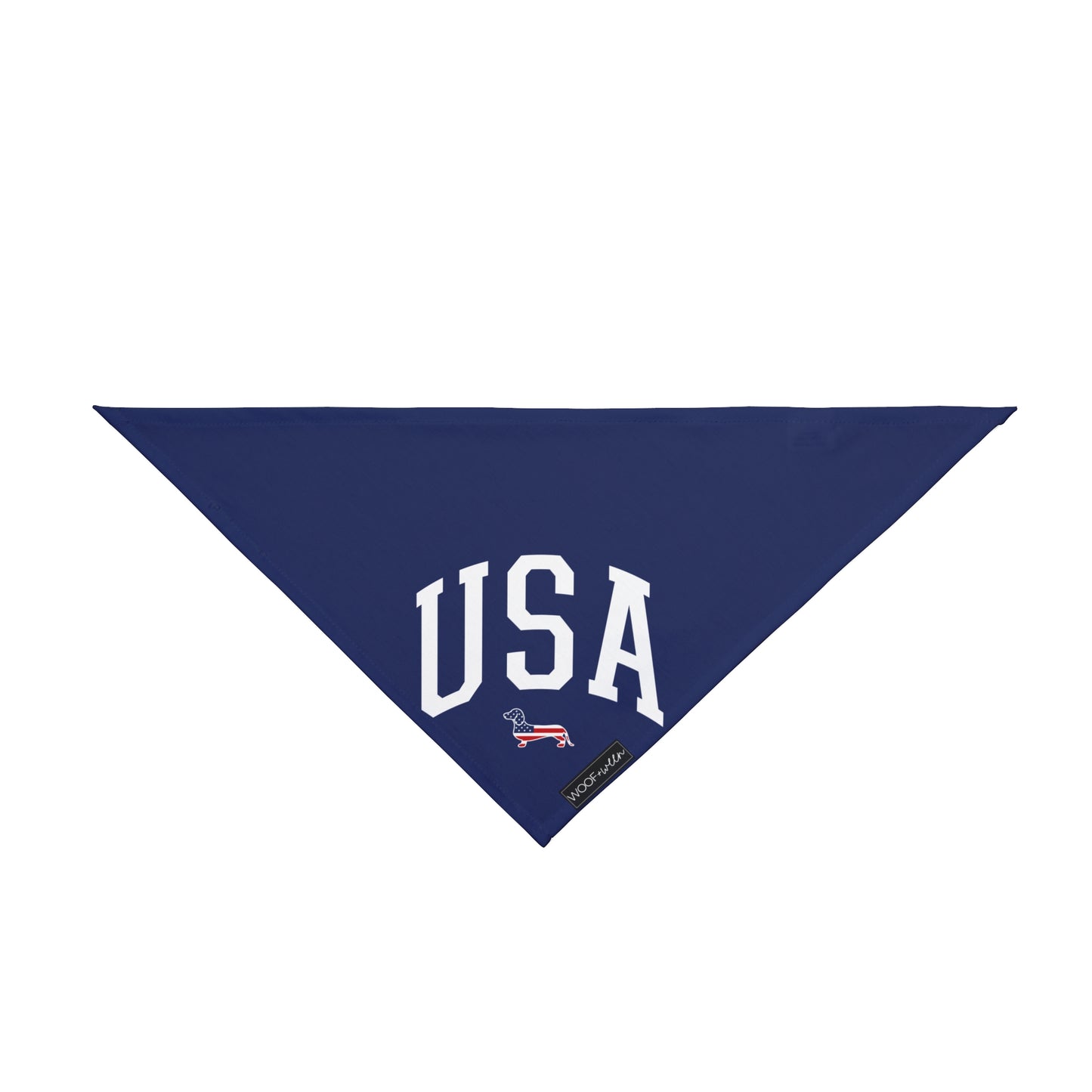 Navy blue bandana with 'USA' and a dachhsund  on a white background