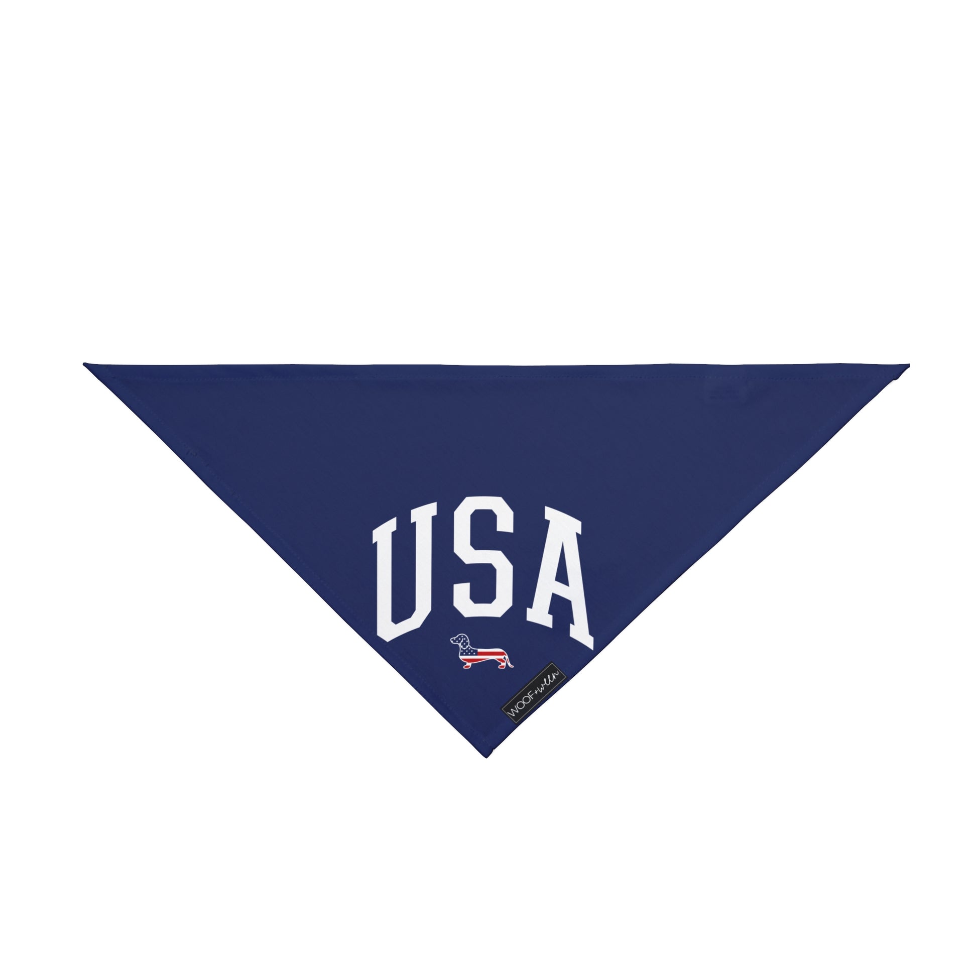 Navy blue bandana with 'USA' and a dachhsund  on a white background
