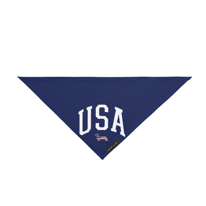 Navy blue bandana with 'USA' and a dachhsund  on a white background