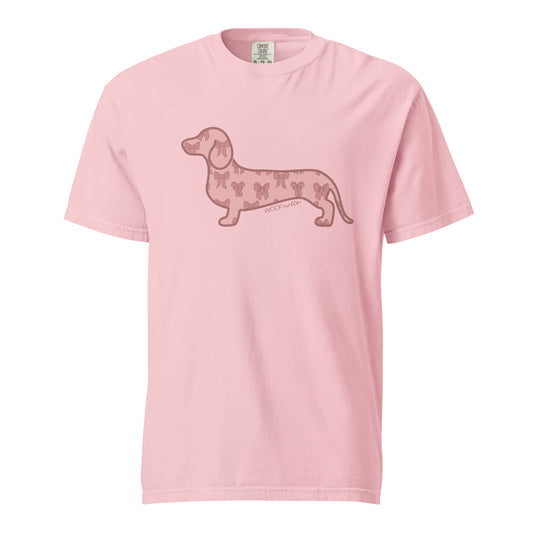 pink dachshund shirt with pink bow pattern