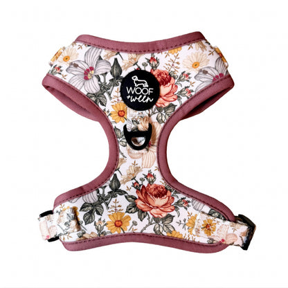mauve pink floral pattern woof+ween dog harness