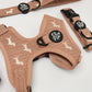 Sweater Weather dachshund harness bundle in taupe knit with cream embroidered doxies, view 2