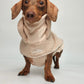 Sweater Weather ultimate dachshund bundle with tan sherpa coat and matching knit harness, leash, collar and waste bag holder, view 5