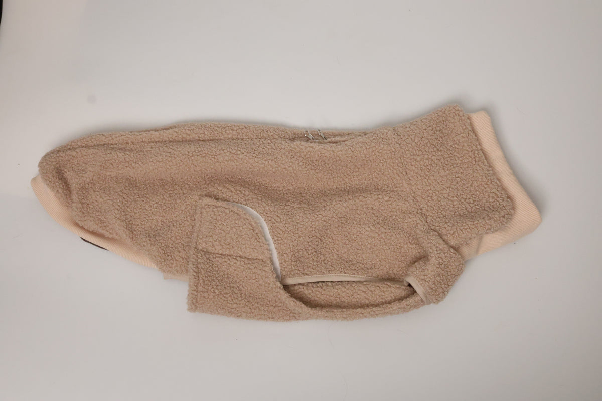 Tan sherpa turtleneck coat for dachshunds, view 10