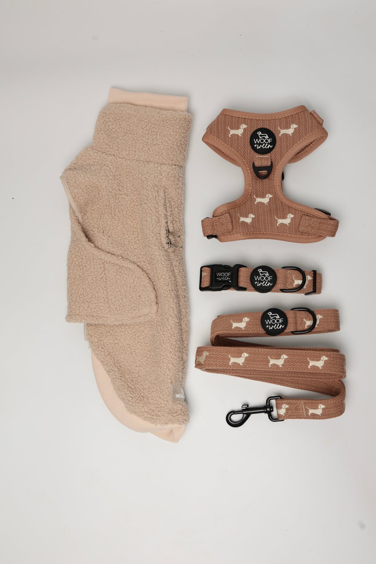 Tan sherpa turtleneck coat for dachshunds, view 3