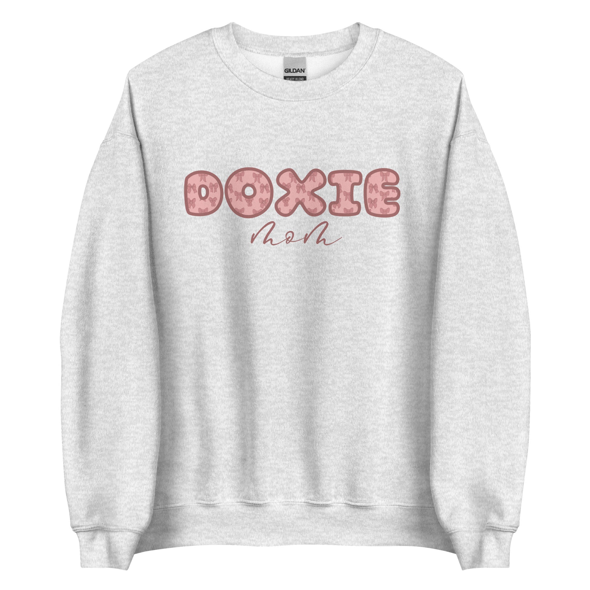 doxie mom crewneck sweatshirt with pink bows